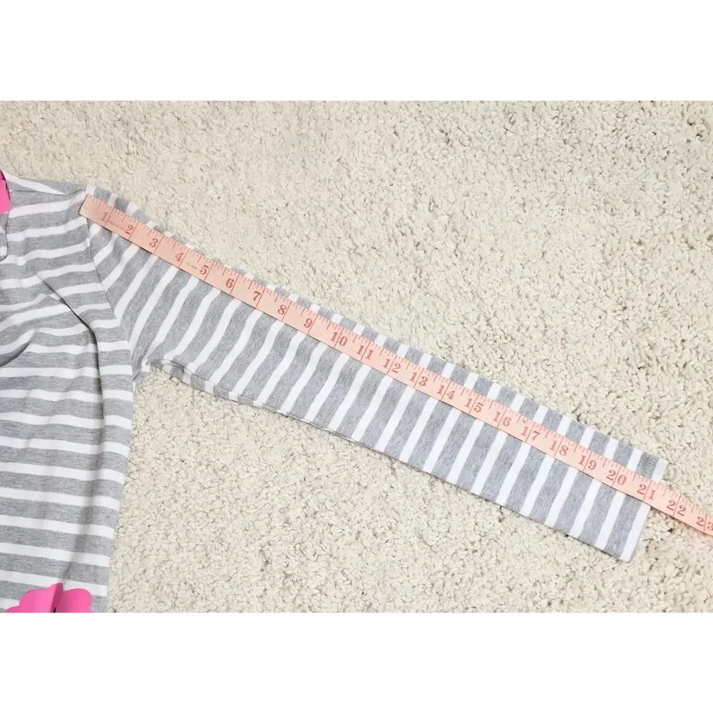 Gymboree Girl's Long Sleeve Dress Size L (10-12) Gray White Stripes Florals NWT